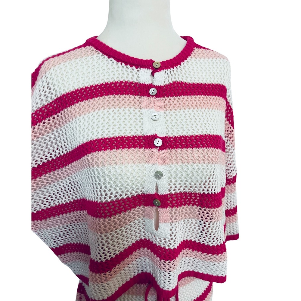NEW Large Crochet‎ Knit Swim Cover Set Striped Cardigan & Mini Skirt Pink White - Picture 4 of 9